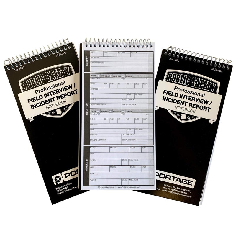 Portage Public Safety Notebook - Spiral Notebook, Notepad, Writing Pad with Template for Interviews, Accidents & Incident Reports, Field Book for Police - 4 x 8 Inches, 70 Sheets / 140 Pages (Pack of 3) - Image 1